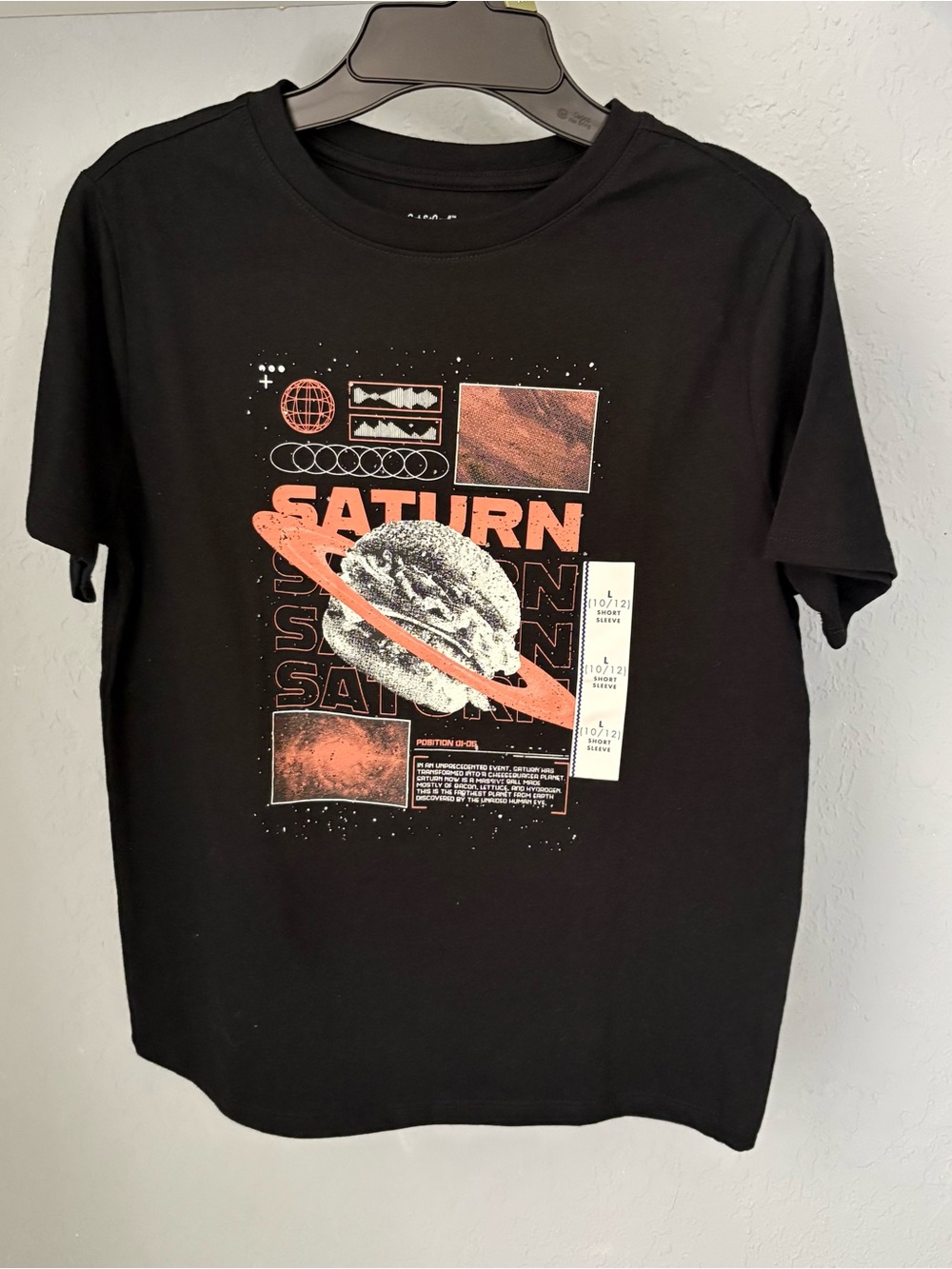 Cat & Jack Black Saturn Graphic Tee with Orange Accents